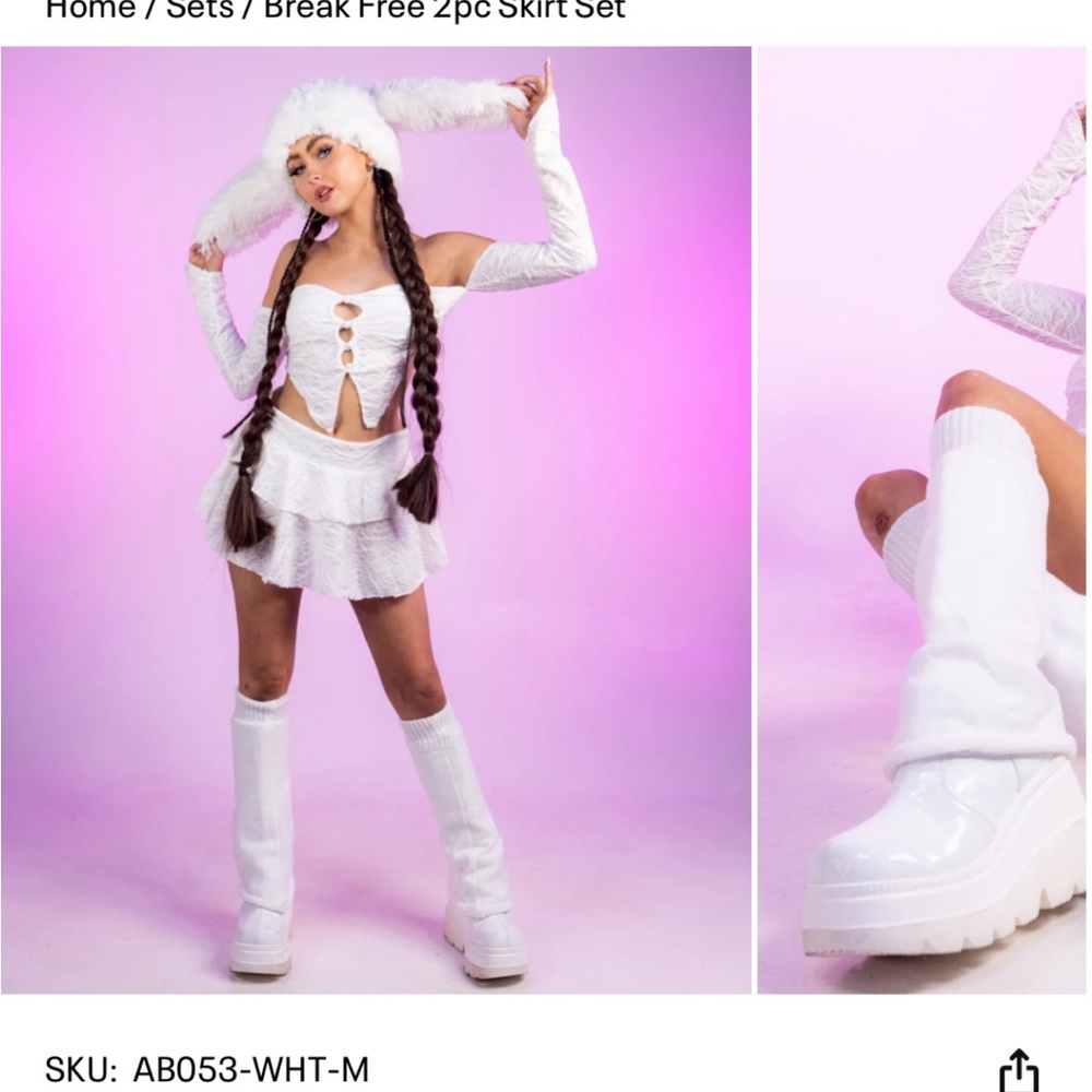White 2-Piece Skirt Set with Fur Accessories